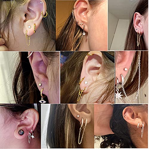 Ironbox 12Pairs 14K Gold Plated Huggie Hoop Studs Earrings Set For Women Small Dainty Minimalist Chain Earrings Cartilage Cz Ball Earrings Sets For Multiple Piercing #TOP3