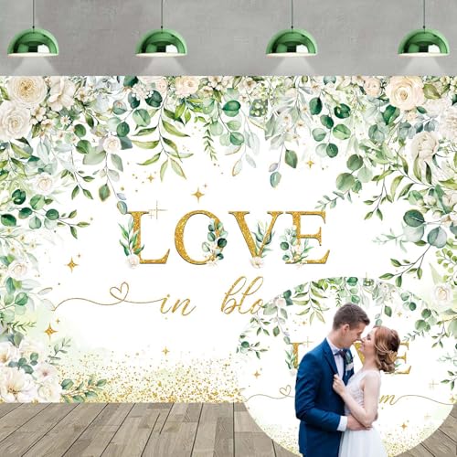 Toile de fond fleurs blanches et eucalyptus pour grand studio mariage