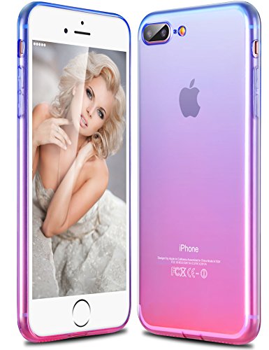 iPhone 8 Plus Case, iPhone 7 Plus Case, Ansiwee Colorful Clear Shell Super Slim Case Translucent Impact Resistant Flexible TPU Bumper Protective Case for Apple iPhone 7 Plus and 8 Plus (Blue Pink)