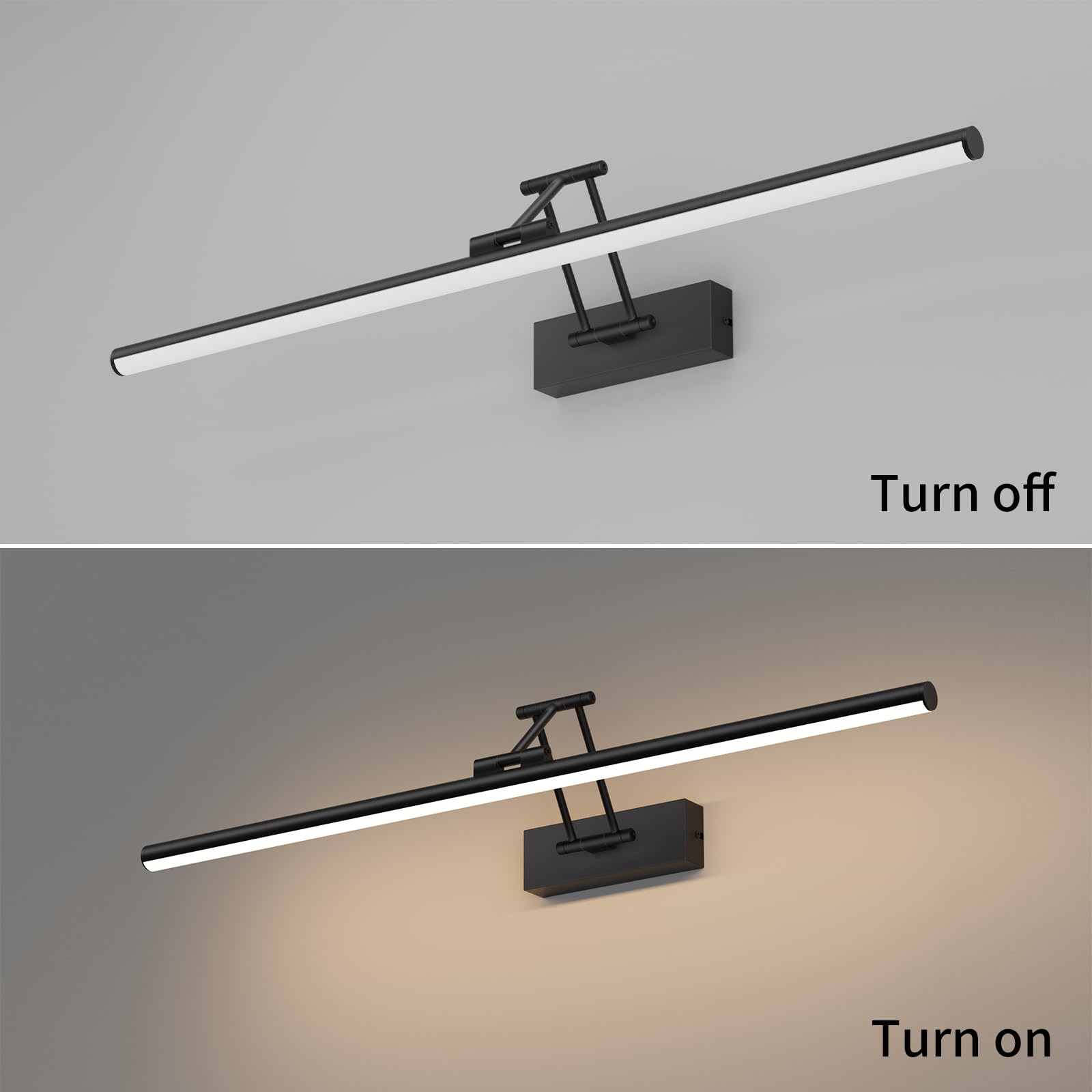 Klighten LED Lámpara de Espejo LED 70cm, Lámpara de Espejo 24W 1650 LM,Lamparas Espejo Giratorias para Baño IP44,Aplique de Espejo de Baño,Blanco neutro 4000K, Negro