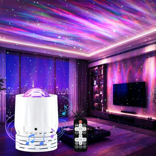 Northern Lights Projector Galaxy Projector with Bluetooth Speaker and White Noise Star Projector 4 Aurora Color Combinations Remote Ambient Galaxy Light for Bedroom and Living Room Night Light