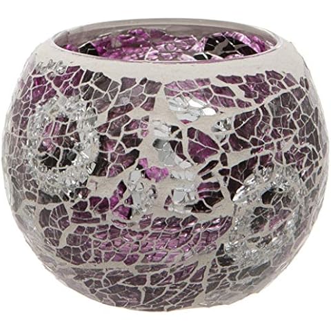 Purple Crackled Glass Mosaic Tea Light Holder Cover