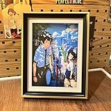 Zhongkaihua Marco de fotos de anime Miyamizu Mitsuha/Tachibana Taki Figura hecha a mano Diorama 3D Anime Arte Pintura Decoración del Hogar Regalos 21 x 27 cm