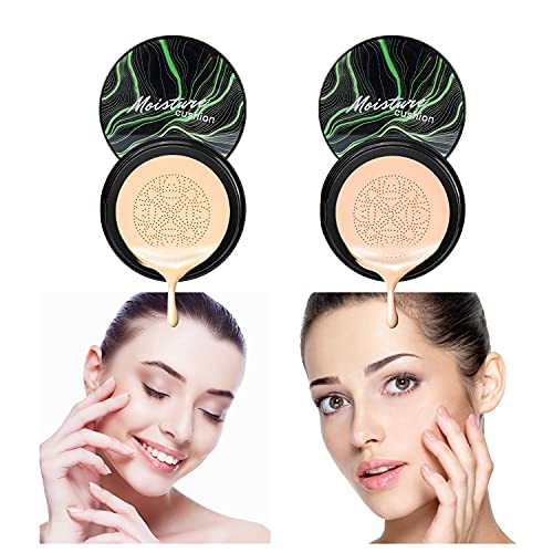 Air Cushion CC Cream BB Cream Moisturizing Concealer , Mushroom Head Foundation Super Thinker Moisturizing BB Cream Makeup Long Lasting Matte Concealer (2Pc Natural & Ivory)