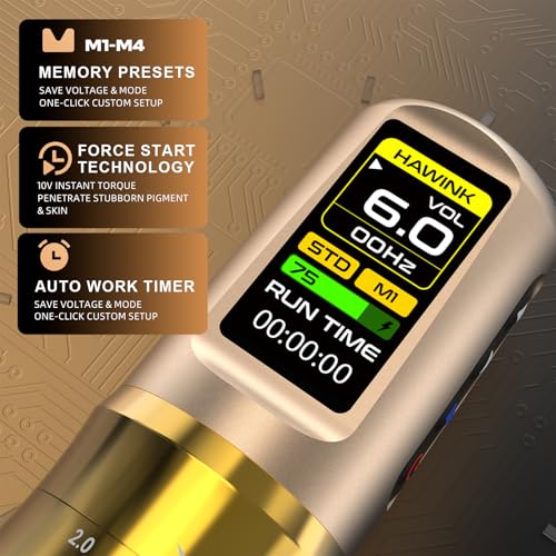 HAWINK Wireless Tattoo Maschine Set mit 2PCS 1600mAh Akku 4 Modi 7-Takt Einstellbar 20PCS Cartridges Nadeln 7 Tattoo Inks Aluminium-Legierung Koffer for Anfänger und Künstler HW-TKE300AEU-9