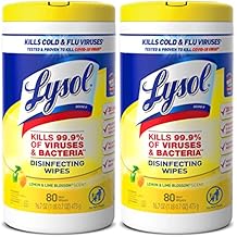 Lysol Disinfectant Wipes Multi-Surface Antibacterial Cleaning Wipes, Dorm Room Essentials For Disinfecting and Cleaning Lemon and Lime Blossom 80 Count Pack of 2