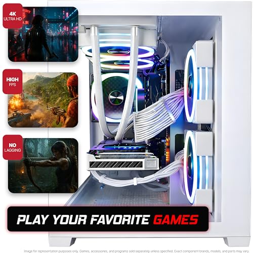 Image of SAAV Prebuilt Gaming PC Desktop Computer Tower Intel Core Ultra 7 265K Radeon RX 9070 XT 16GB GDDR6 Monitor 64GB DDR5 2TB NVMe SSD WiFi 6 Windows 11 White RGB PC Gaming