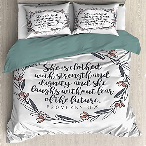 ARTBLANKET Bible Verse Bedding Duvet Cover 3 Piece Set Queen 90 x 90in Ultra Soft and Breathable(1 Comforter Cover + 2 Pillow Shams)
