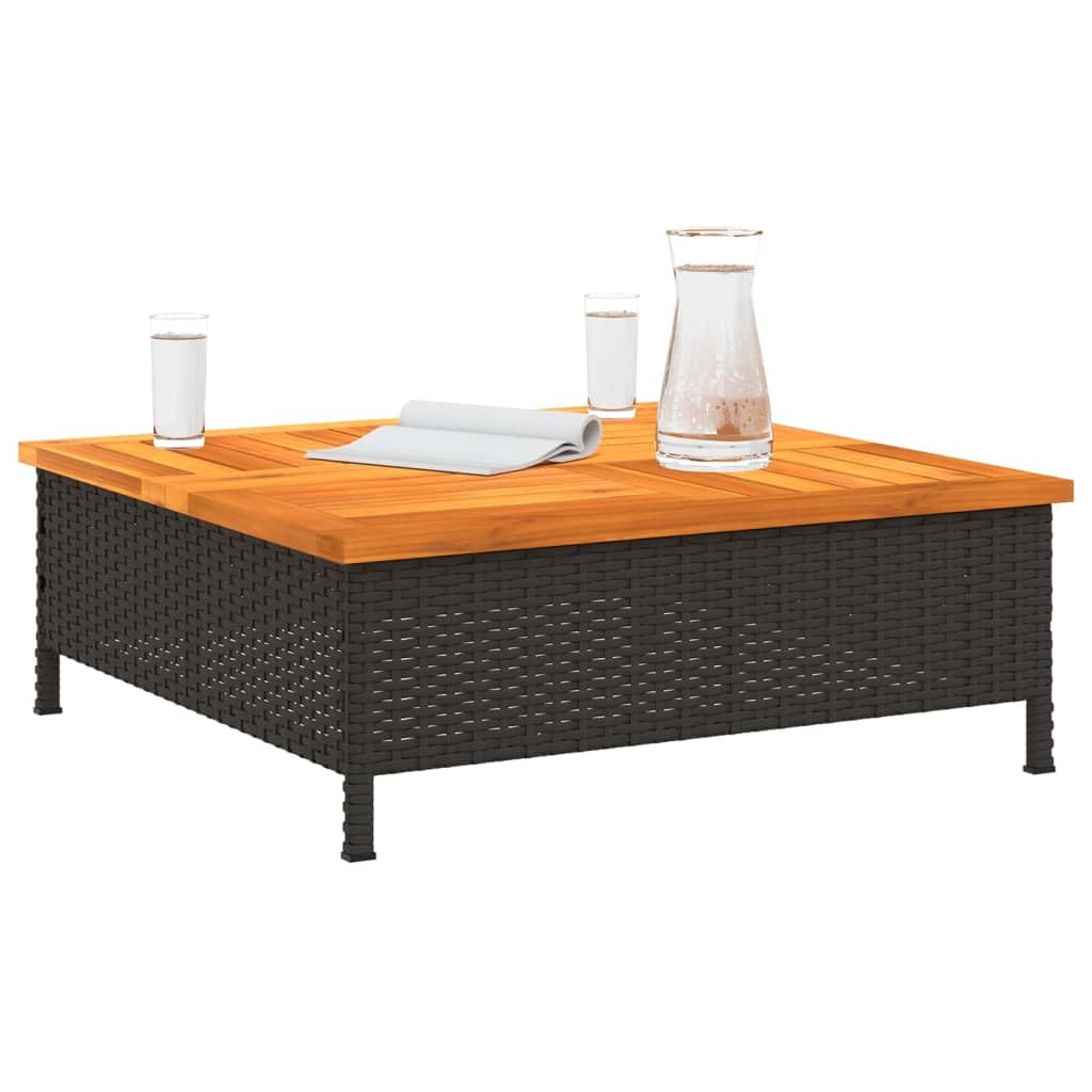Tavolo Da Giardino VidaXL In Polyrattan E Legno Acacia, 70x38x42 Cm, Nero - Perfetto Per Terrazzo E Cortile