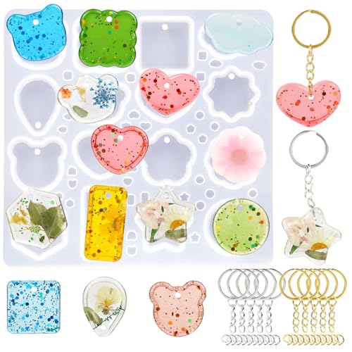 Keychain Silicone Mold Keychain Resin Mold with Key Ring Accessory Epoxy Resin Jewelry Molds for DIY Keychains Necklace Pendant
