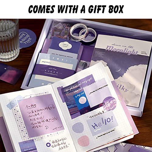 Image of Vintage Aesthetic Scrapbook Kit(346pcs), Scrapbooking Supplies Kit with Bullet Junk Journal, Stationery, A6 Grid Notebook with Graph Ruled Page DIY Journaling Gift for Teen Girl Kid Women, Purple