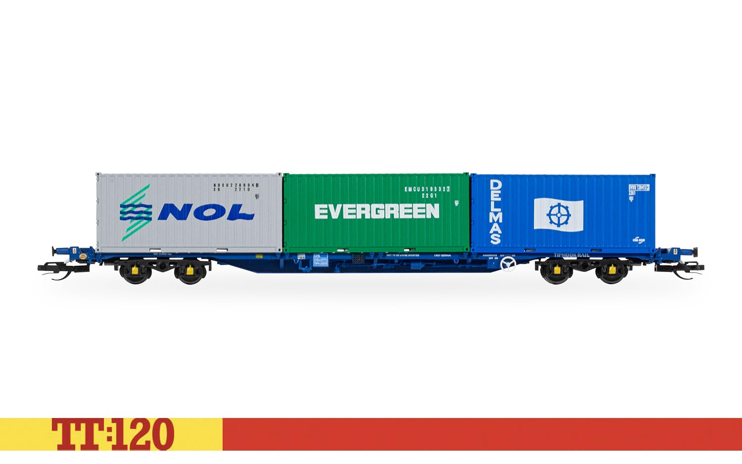 Wagon Porte-conteneurs Hornby TT:120 TT6032 Touax KFA avec 3 conteneurs de 20 Pieds