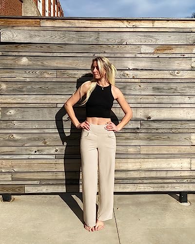 Image of Promover Wide Leg Pants Woman Yoga Pants with Pockets Stretch Loose Casual Lounge Sweatpants Petite /Regular /Tall