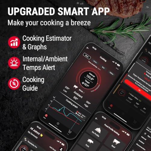 Image of TempPro Upgraded Meat Probe Wireless Meat Thermometer, 500ft Bluetooth Meat Thermometer for Cooking Kitchen Oven Smoker, Rechargeable Meat Probe for Backyard Grill BBQ Gifts(Previously ThermoPro)