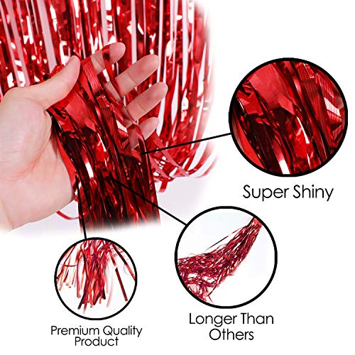 Image of PIKABOO Big 3ft x 6ft Red Foil Fringe Curtains Backdrop Door Window Curtain Party Decoration | Pack of 3