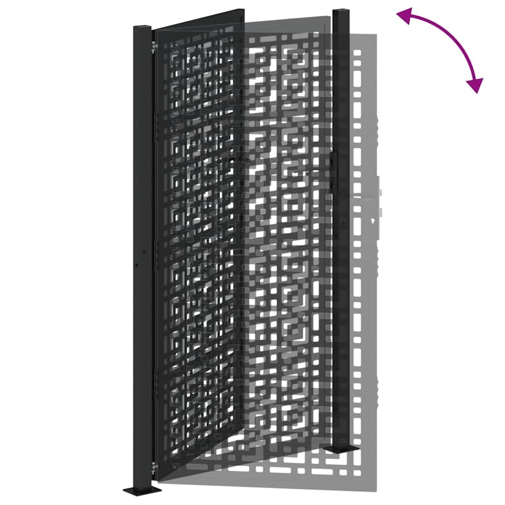 IKAYAA Puerta de Jardín 105x180 cm, Puerta para Valla con Sistema de Cerradura Acero Oxidado, diseño en Cruz