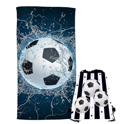 GVMJHYK Fußball Strandtuch 2pcs Personalisiertes Fußball Handtuch, Fußball-Handtücher Sport Badetuch Mikrofaser Strandtücher für Schwimmen, Surfen, Bad, Pool, Fitnessstudio Wasserfußballmuster