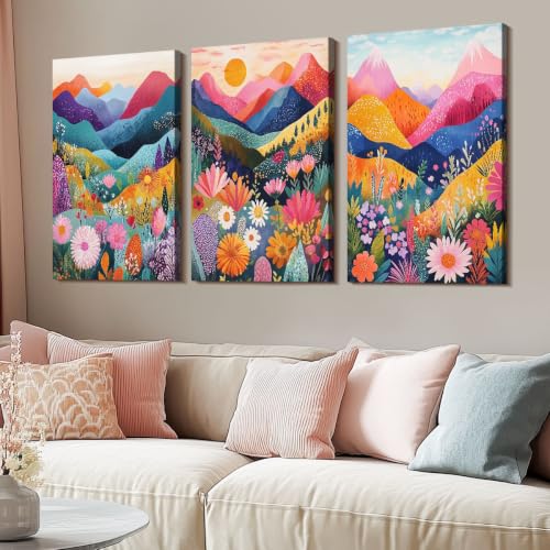 Toile murale abstraite paysage triptyque 30x45cm encadrée pour salon