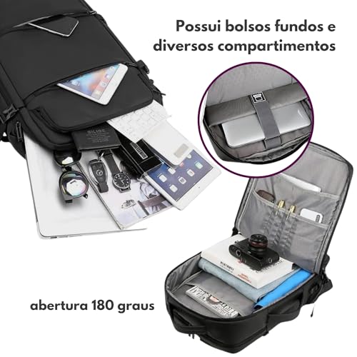 GMTA Mochila Grande Masculina Feminina Notebook Executiva Antifurto Impermeável Viagem Trabalho Casu