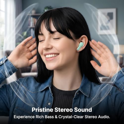 Image of pTron Bassbuds Encore in-Ear TWS Ear Buds w / 50 Hrs Playtime, Custom EQ, Mobile App, 13mm Drivers, Pristine Sound, BTv6.0 Headphones, Touch Control, Voice Assistant, Type C Charging & IPX4(Meadow)