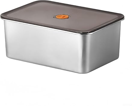Large Capacity Stainless Steel Food Container with Plastic Airtight Lid for Refrigerator Storage and Hygienic Food Preservation 30x21x12cm