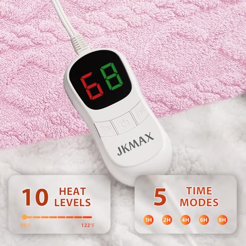 JKMAX Heated Electric Blanket Full Size-72"x84" Heating Blanket with 10 Heating Levels & 5 Time Settings Over-Heat Protection,Winter Warmer for Adults with ETL Certification(Pink)