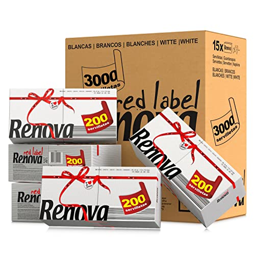 Renova Servilletas Red Label, 15 Paquetes de 200 servilletas, 3.000 Servilletas en Total, Papel Blanco