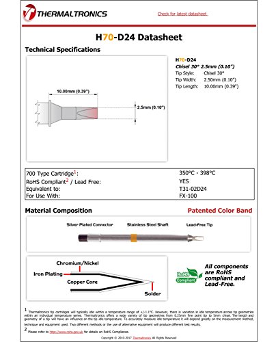 Image of Thermaltronics H70-D24 Chisel 30deg 2.5mm (0.10in) interchangeable for Hakko T31-02D24