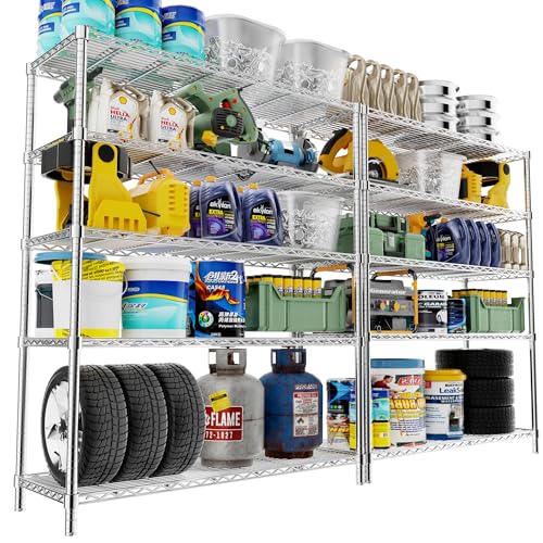 Image of Storage Shelves Heavy Duty, 2 PCS 48 inch L x 20 inch W x 72 inch H Garage Wire Shelving Unit Loads 2000LBS, 5-Tier Adjustable Metal Industrial Utility Shelf Rack for Kitchen, Laundry Room, Warehouse, Basement