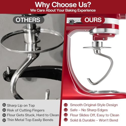 Image of Stainless Steel Dough Hook for Kitchenaid 4.5-5 Qt Tilt-Head Mixers,Dishwasher Safe,Heavy-Duty Replacement K45DH for kitchen aid Dough Hook Attachment