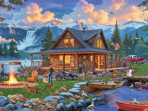 White Mountain Puzzle de 500 piezas con paisaje de lago primaveral, Cabaña de retiro, piezas grandes, regalo para adultos y familia, 18"x24" miniatura 1