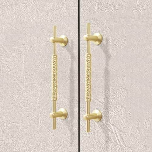 Image of HAORUN 2PCS Decorative Door Pull Handles Brushed Gold Textured Center Design 96mm 128mm Drawer Handles (Gold, 96mm)