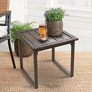 Outdoor Wicker Rattan Side End Tables for Patio, All Weather Small Square Patio Rattan Coffee Table, Outdoor Patio Furniture Side Table for Porch Balcony Lawn Garden Bistro, Brown Outdoor Wicker Rattan Side End Tables for Patio All Weather Small Square Patio Rattan Coffee Table Outdoor Patio Furniture Side Table for Porch Balcony Lawn Garden Bistro Brown