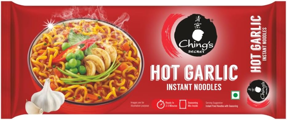 Ching’s Hot Garlic Flavour Instant Noodles, Desi Chinese Flavour, Vegetarian, 240g