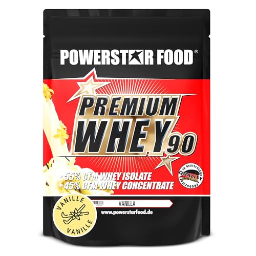 Powerstar PREMIUM WHEY 90 | 90% Protein i.Tr. | Whey-Protein-Pulver 850 g | Made in Germany | 60% CFM Whey Isolat & 40% CFM Konzentrat | Eiweiß-Pulver mit nur 1% Kohlenhydrate | Vanilla
