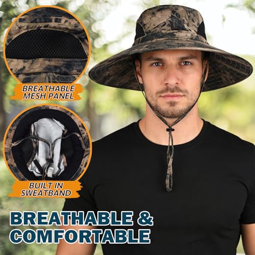 Image of Wide Brim Sun Bucket Hat, Waterproof Boonie Hat for Men & Women | UPF 50+ UV Protection, Adjustable Fit, Chin Strap & Sweatband, Foldable Durable for Fishing Hiking Garden Beach