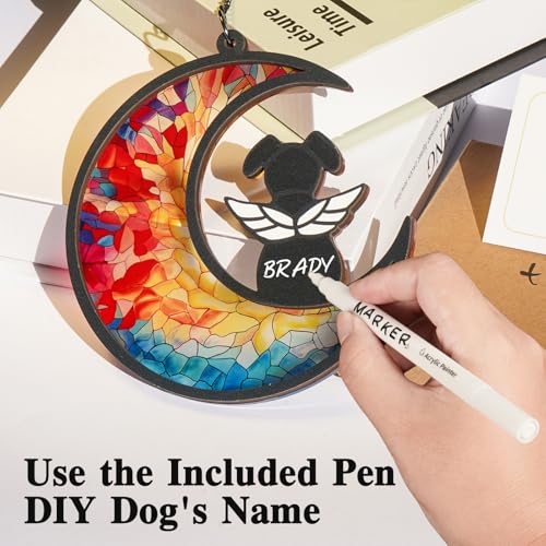 Tubuui Dog Memorial Suncatcher, Dog Memorial Gifts for Loss of Dogs, Custom with Name Date Pet Sympathy Gifts for Grief Puppy Lovers, Personalized Pet Remembrance Ornaments for Window Hanging — view 3