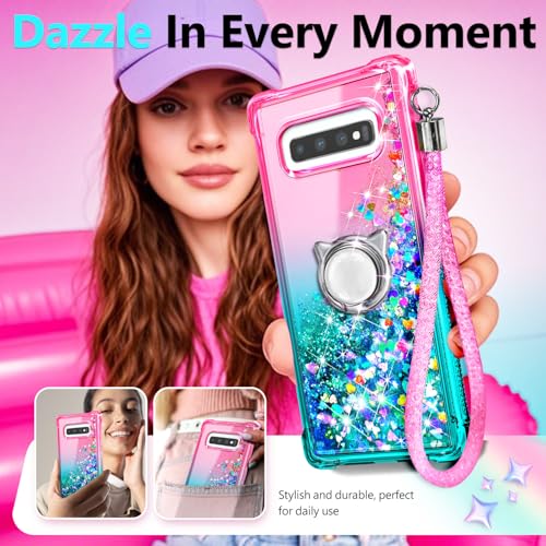 NGB Designed for Samsung Galaxy S10+ (Plus) Case, Pink/Aqua | Glitter Liquid Sparkle Cute Cover for Women Girls Kids | with Screen Protector & Ring Holder & Wrist Strap Lanyard by NGB Supremacy - Image 7