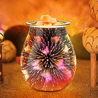 JUMKEET Glass Oil Burner Electric Wax Melt Burner, Candle Warmer Melter Essential Oil Fragrance Burner, Night Light Aroma Decorative Lamp for Home Office Bedroom Living Room Gift - 3D Butterfly Design