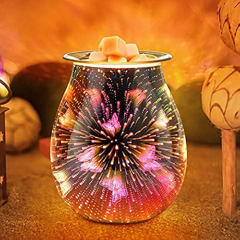 JUMKEET Glass Oil Burner Electric Wax Melt Burner, Candle Warmer Melter Essential Oil Fragrance Burner, Night Light Aroma Decorative Lamp for Home Office Bedroom Living Room Gift - 3D Butterfly Design Cover