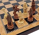 Antique Ivory & Brown Norse Viking Chess Set with 18 inch Walnut Color Board