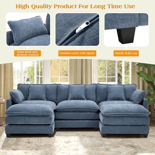 Image of 113.4 inch Modular Sectional Sofa,Cloud Couch for Living Room, Modern Deep Seat Sofa 3 Seater Chenille Fabric Comfy Couches with Throw Pillows & Ottoman for Apartment