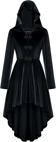 Scarlet Darkness Long Jackets for Women Velvet Renaissance Victorian Medieval Hooded Coat