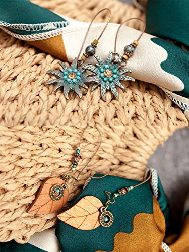 21 Pairs Boho Drop Dangle Earrings For Women Girls Colorful Tassel Hoop Vintage Statement Earrings Lightweight Bohemian National Teardrop Hollow Leaf Wooden Beaded Hippie Jewelry Cute Earrings Set #TOP2