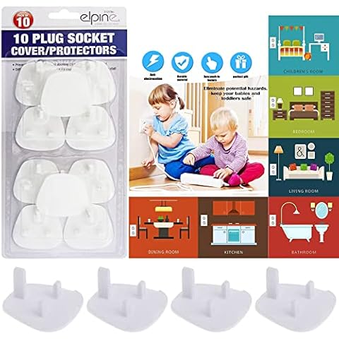 NTI 10 x ELPINE by Marksman Electrical Plug | Socket Protector Baby Shock Safety Main Covers Security 3 Pin Home & School Child Proof Outlet GAURD White Proofing Cap with Tight Grip UK Free P&P Cover