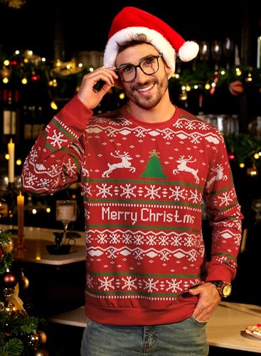 Arvilhill Mens Ugly Snowflake Xmas Sweatshirt Hilarious Adult Funny Sweater 3D Graphic Print Tacky Inappropriate Jumper M4