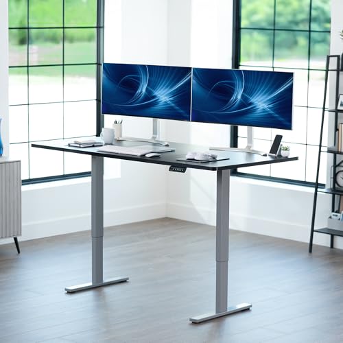 Image of VIVO Black 71 x 36 in Standing Desk, DESK-KIT-1G7B-36 | Electric, Holds 220 lbs, Sit Stand, Height Adjustable, Extra Deep Table Top, Memory Presets, 1B Series, Gray Frame