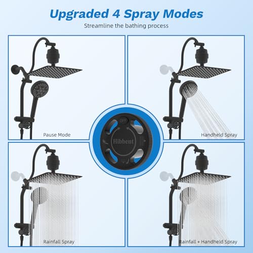 Image of Hibbent 10 inch Dual Filtered 10 inch Rainfall Shower Head with Handheld 10-Spray | High Pressure Metal Oil-Rubbed Bronze Showerhead Combo with Filter, Extension Arm with 4-way Diverter, 71'' Hose & Holder