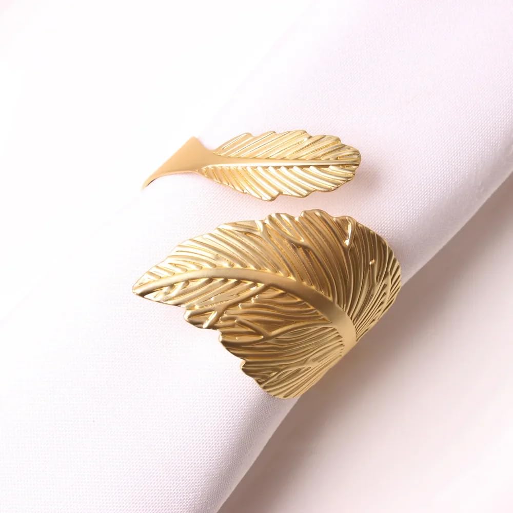 Hemasa 6 servilleteros antiguos/servilleteros dorados/hebilla de servilleta de hoja para bodas, fiestas, uso diario, hogar, comedor, hotel, decoración de mesa, oro mate