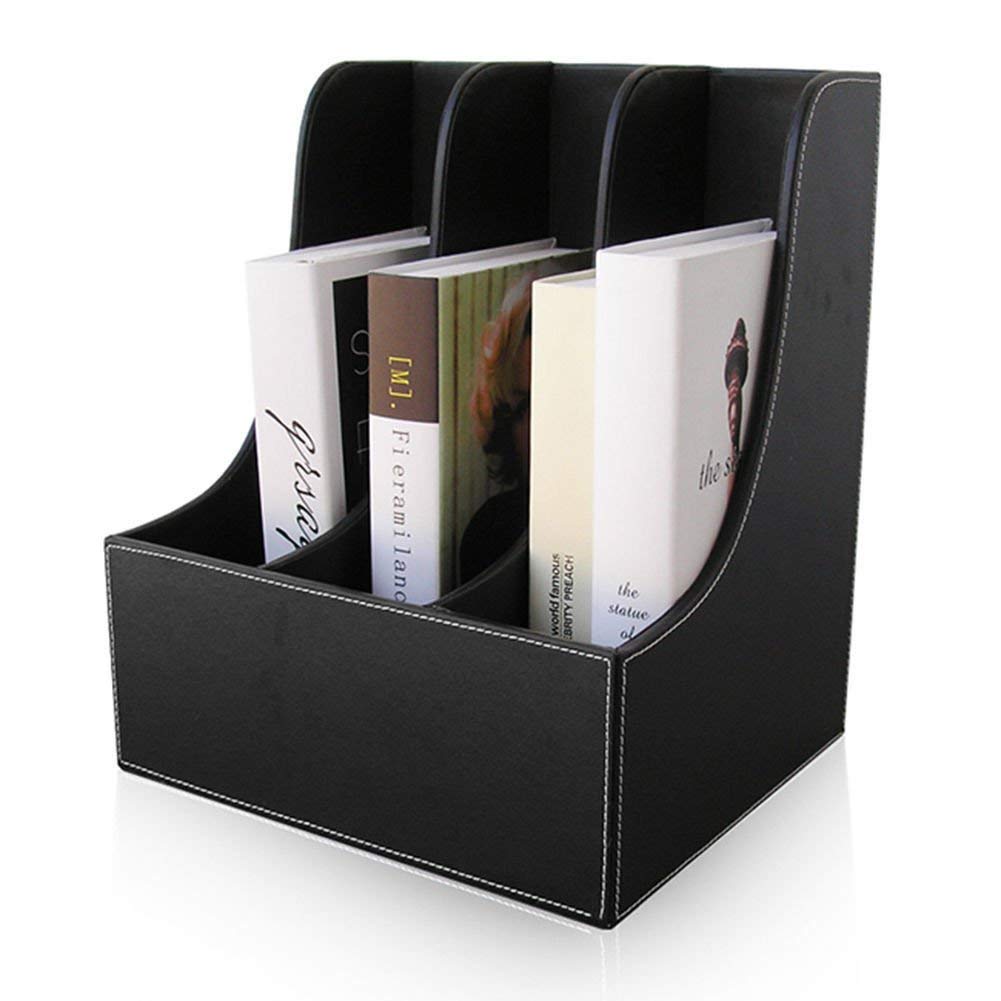 GORESE Desk Magazine Rack Holder Office File Document Storage Organiser (Black, 3 Slot-ARC)